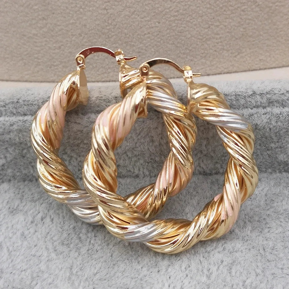Wholesale Retro Copper Golden Big Circle Fashionable Twist Earring for Women Cross-Border Hoop Earrings