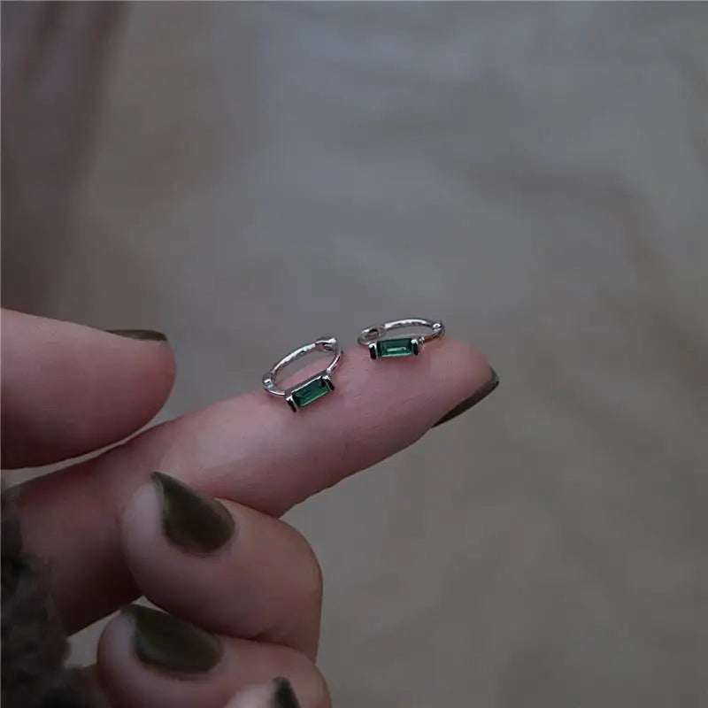 925 Sterling Silver Cubic Zirconia Geometric Shaped Earrings Hoops Personalized Minimalist Style for Women