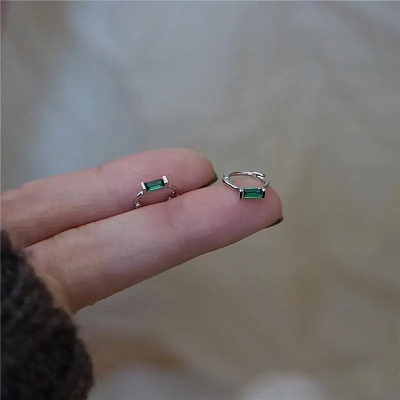 925 Sterling Silver Cubic Zirconia Geometric Shaped Earrings Hoops Personalized Minimalist Style for Women