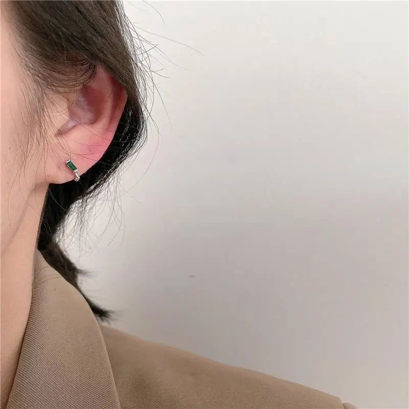 925 Sterling Silver Cubic Zirconia Geometric Shaped Earrings Hoops Personalized Minimalist Style for Women