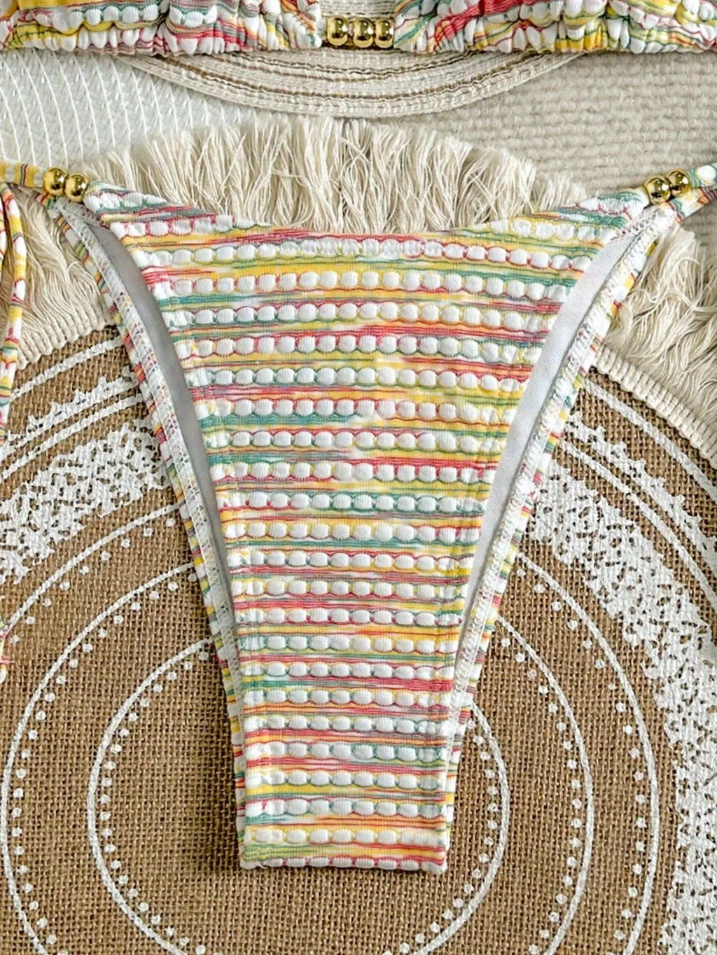 sexy rainbow print gold beads bikinis sets two pieces halter back tie swimsuits bathing suit swimwear biquini tankini trikini