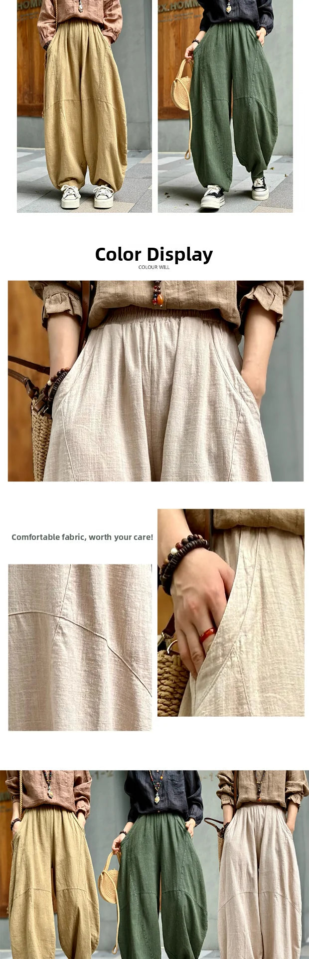 Artistic Cotton Linen Casual Pants Women's Loose Long Trousers Zen Tai Chi Lantern Pants Autumn New Sle Commute Sle