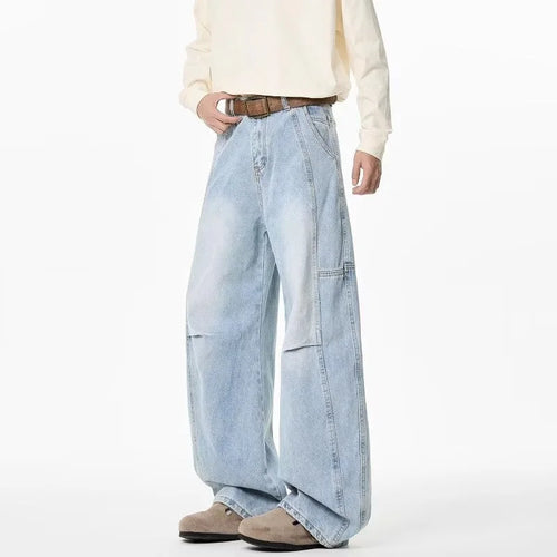 2025 New Hip Hop Fashion Spliced Baggy Jeans For Men Pleated Design Casual Straight-Leg Denim Pants Y2K Vintage Streetwear jean