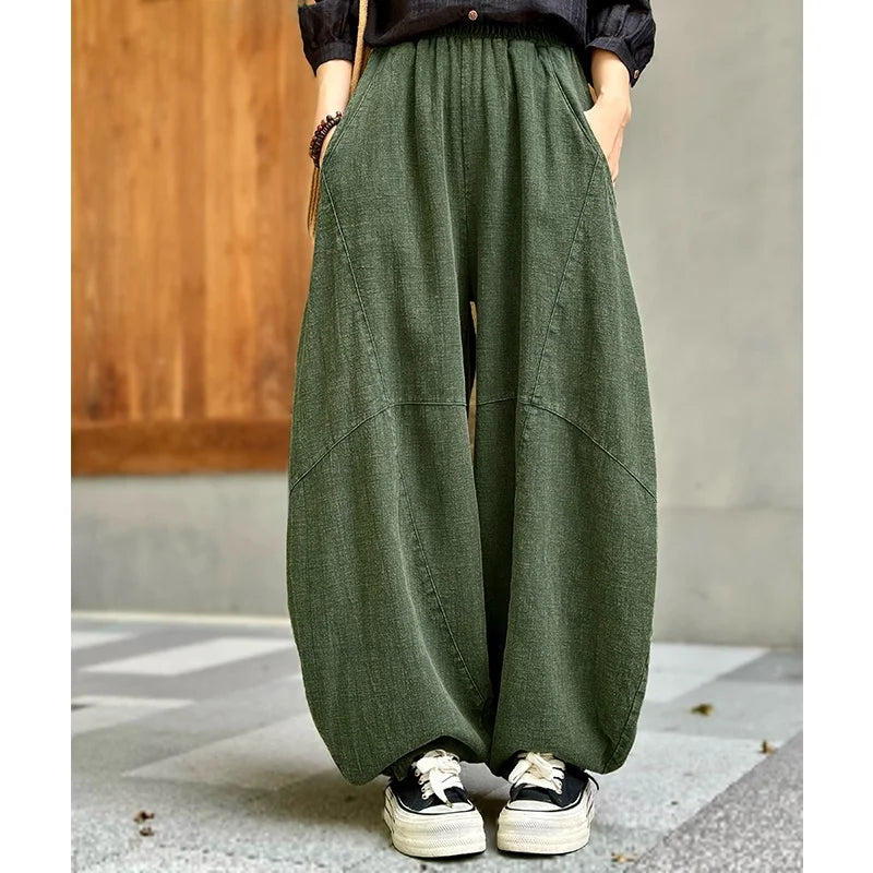 Artistic Cotton Linen Casual Pants Women's Loose Long Trousers Zen Tai Chi Lantern Pants Autumn New Sle Commute Sle