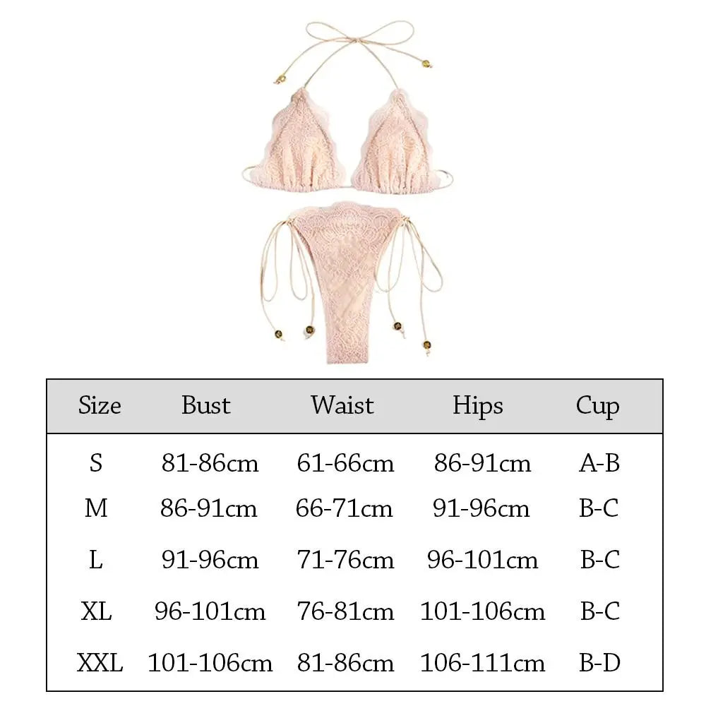 2Pcs/Set Fashion Summer Lace Bikini Set Hollow Bandage Women Swimsuit Casual Patchwork Beachwear Beach