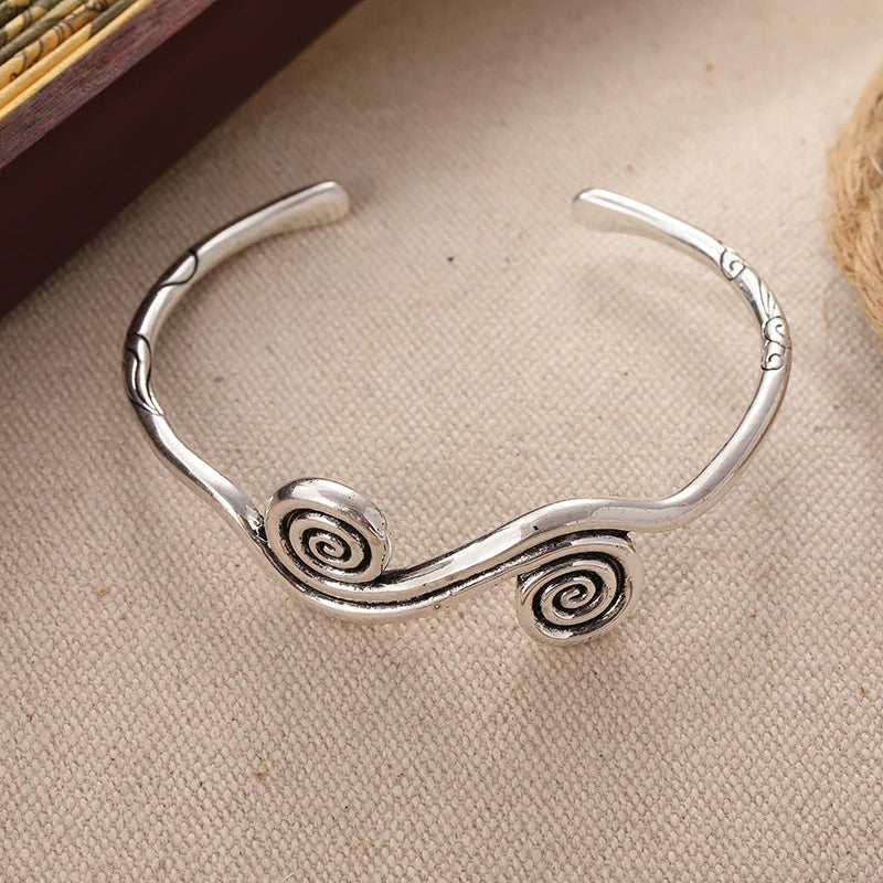 Vintage Bohemian Adjustable Vintage Bracelet Handmade Ethnic Tribal Bracelet with Spirals and Carvings for Easter or Daily Wear