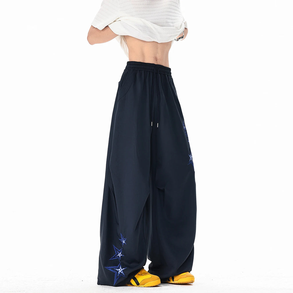 Men's Star Embroidered Parachute Pants Unisex Y2K Hip Hop Baggy Cargo Pants