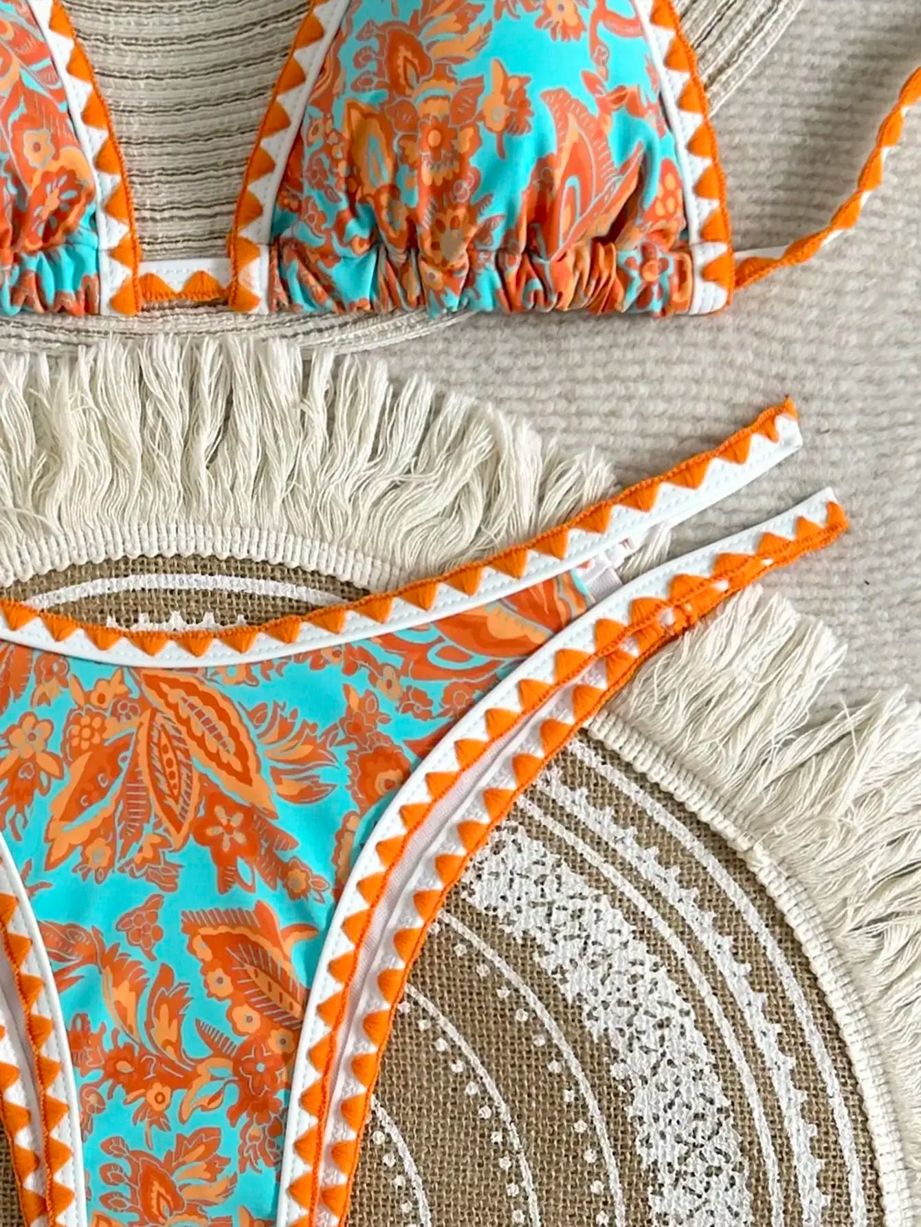 Womens Floral Print Halter Triangle Bikini Set Boho Beach Swimwear
