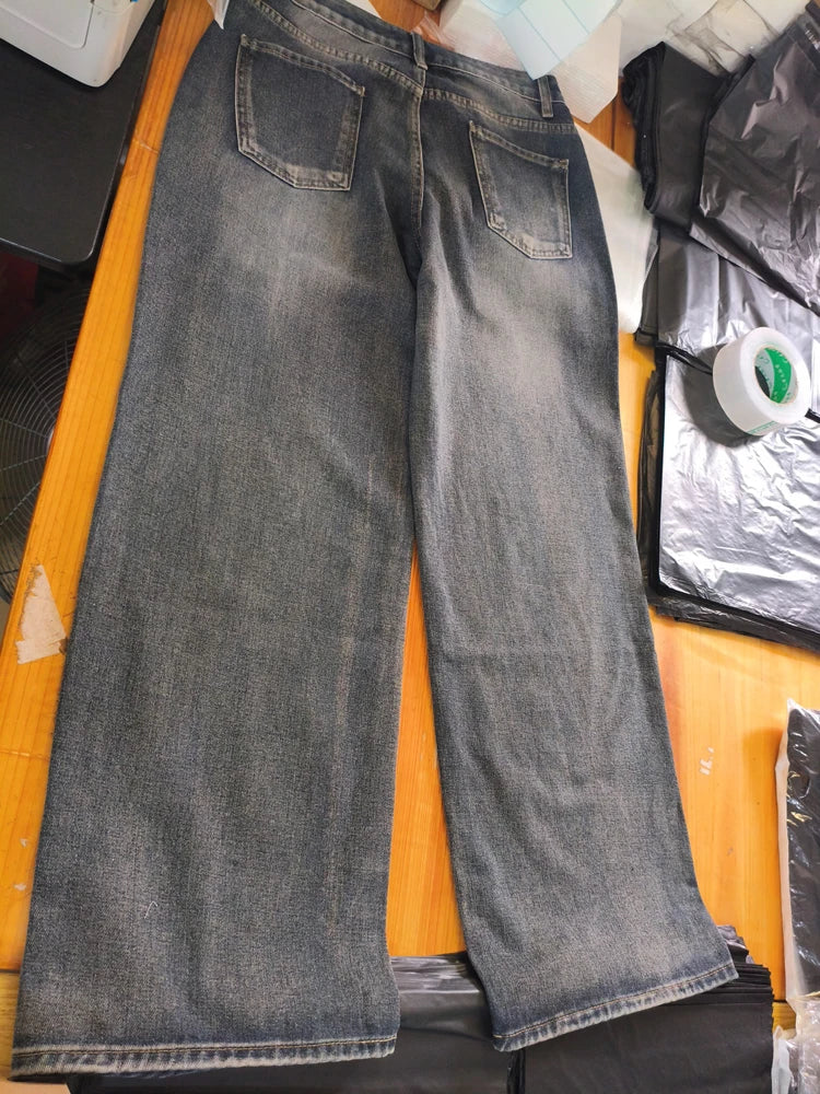 Deeptown Blue Vintage Y2k Women Jeans Wash Harajuku Low Waist Japanese 2000s Style Denim Pants Baggy American Streetwear Autumn