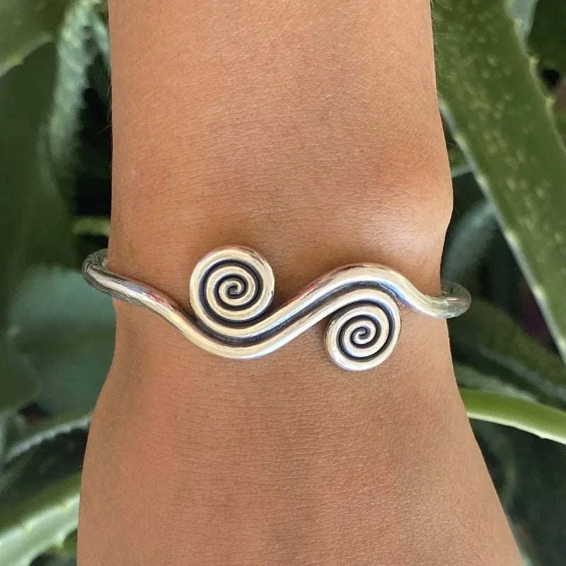 Vintage Bohemian Adjustable Vintage Bracelet Handmade Ethnic Tribal Bracelet with Spirals and Carvings for Easter or Daily Wear