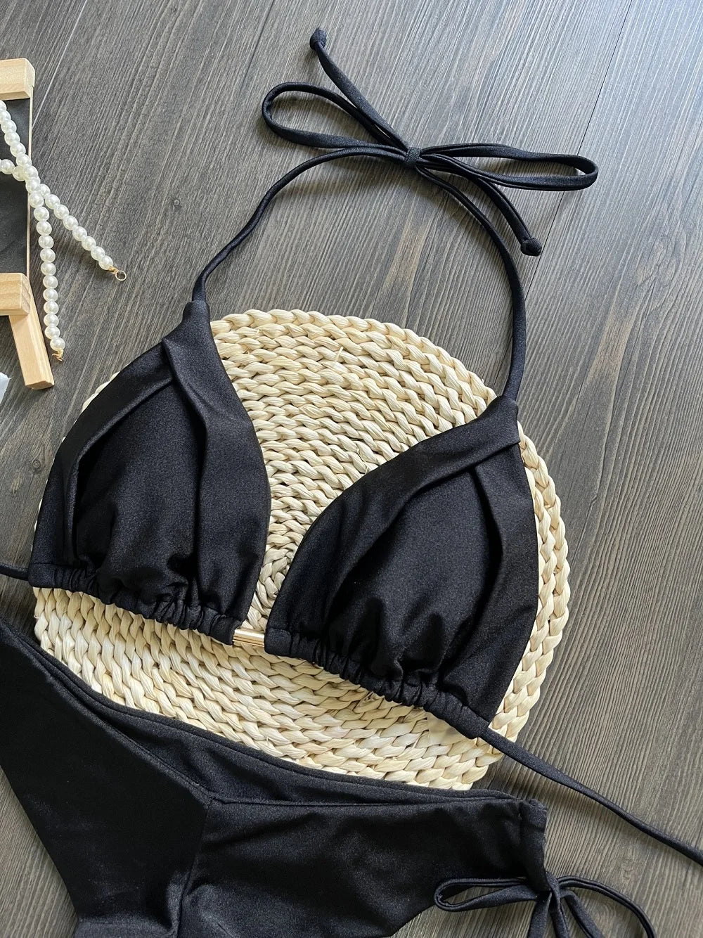 2025 New Sexy Triangle Bathing Suit for Women Brazilian Bikinis Halter Swimwear Push Up Swimsuit Metal Chain Beach Bikini Set