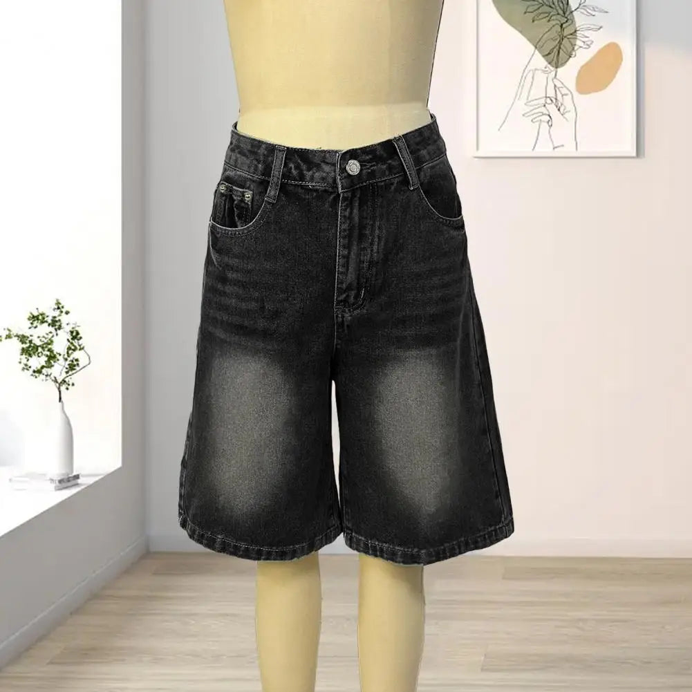 Women's Bermuda Jean Shorts High Waisted Knee Length Baggy Jorts Wide Leg Loose Denim Shorts with Pockets Classic Denim Shorts