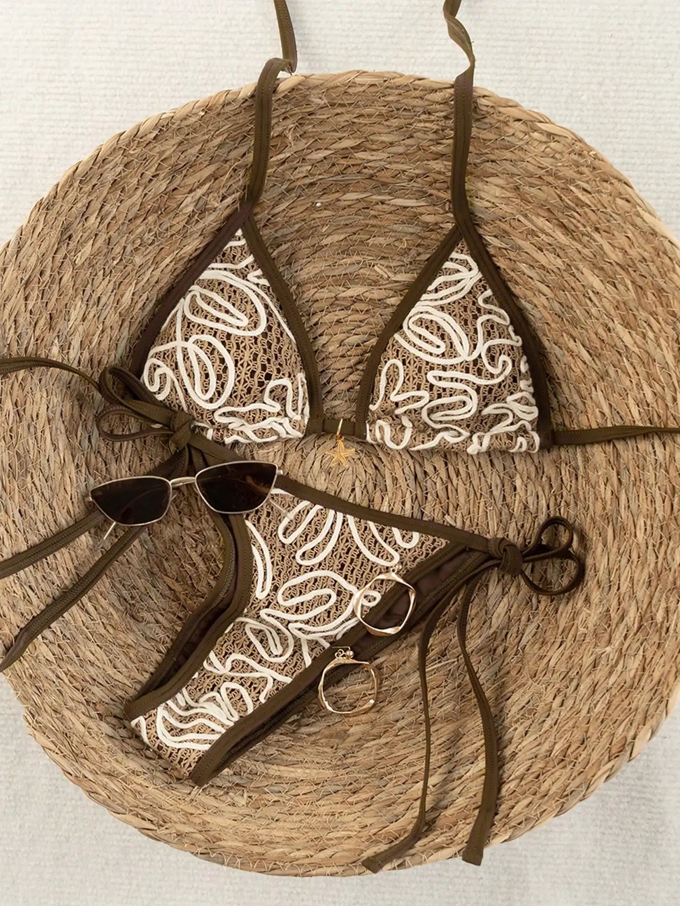 Bohemian style hollowed out embroidered bikini set