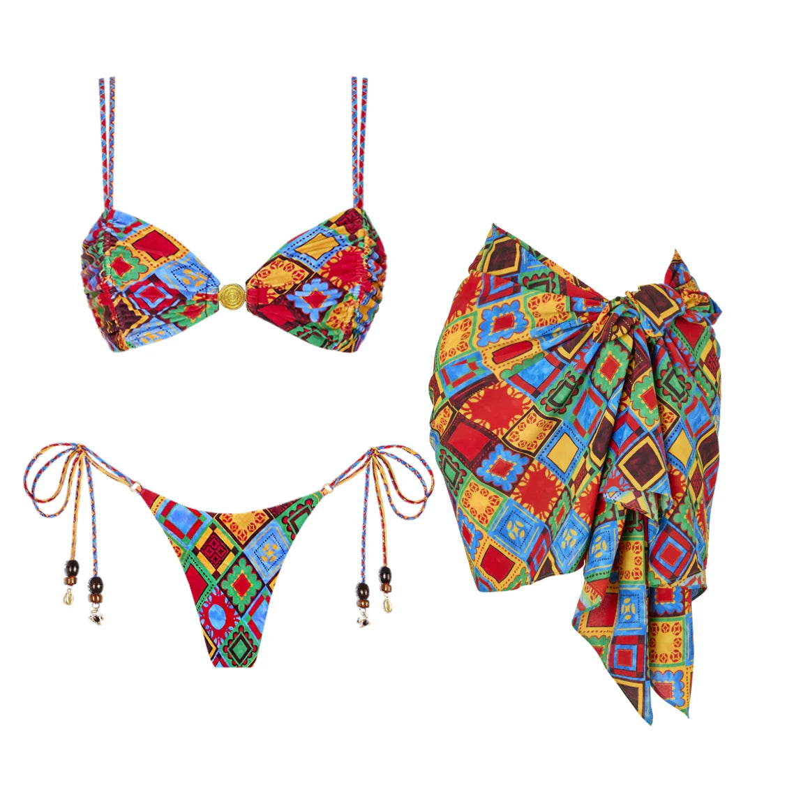 Bandeau 3Pcs Bikini Set Sexy Women Swimsuit with Sraong  Micro Bikinis Female Push Up Swimwear Bathing Suits Beachwear Biquini