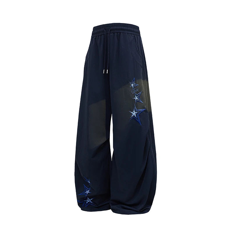 Men's Star Embroidered Parachute Pants Unisex Y2K Hip Hop Baggy Cargo Pants