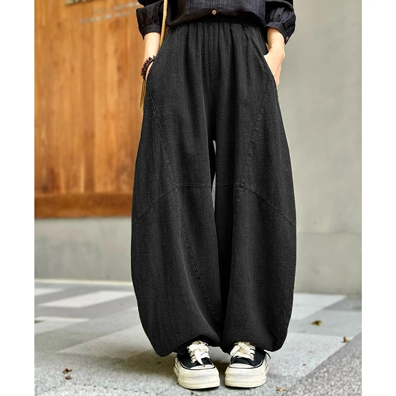 Artistic Cotton Linen Casual Pants Women's Loose Long Trousers Zen Tai Chi Lantern Pants Autumn New Sle Commute Sle