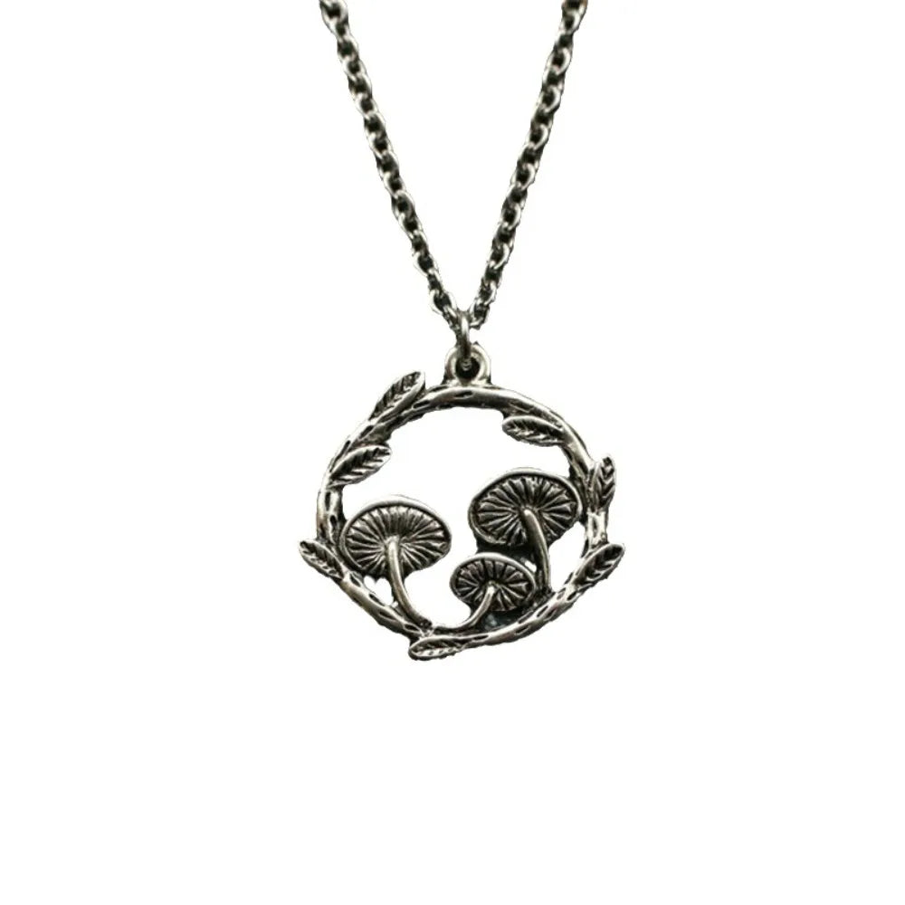 Retro Creative Circular Ring Branches Vines Leaves Mushroom Forest Pendant Necklace Dangle Earrings for Women Trendy Jewelry