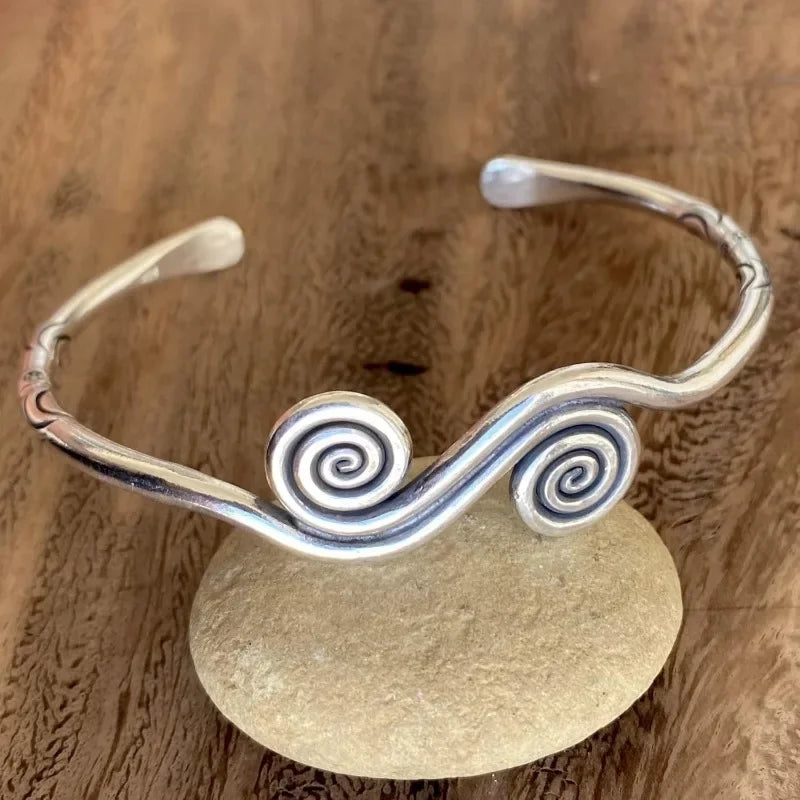Vintage Bohemian Adjustable Vintage Bracelet Handmade Ethnic Tribal Bracelet with Spirals and Carvings for Easter or Daily Wear