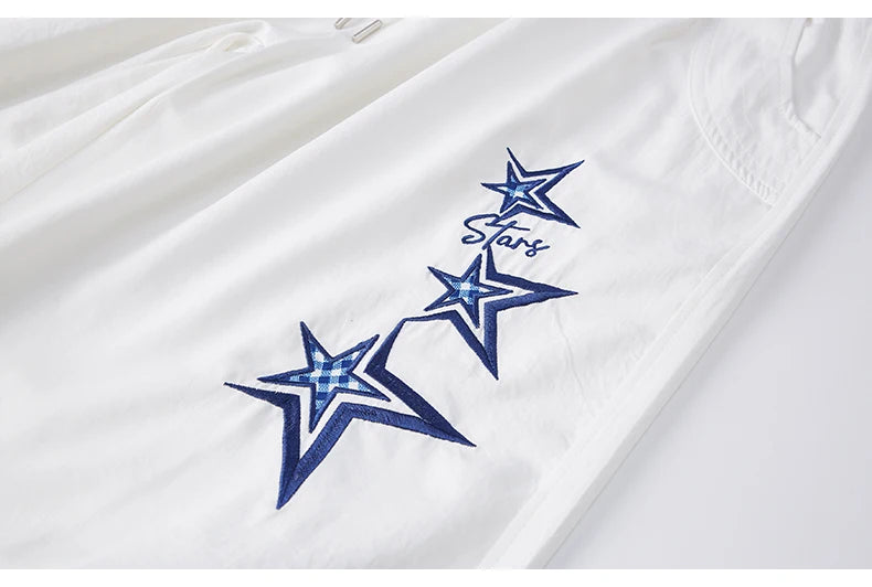 Men's Star Embroidered Parachute Pants Unisex Y2K Hip Hop Baggy Cargo Pants