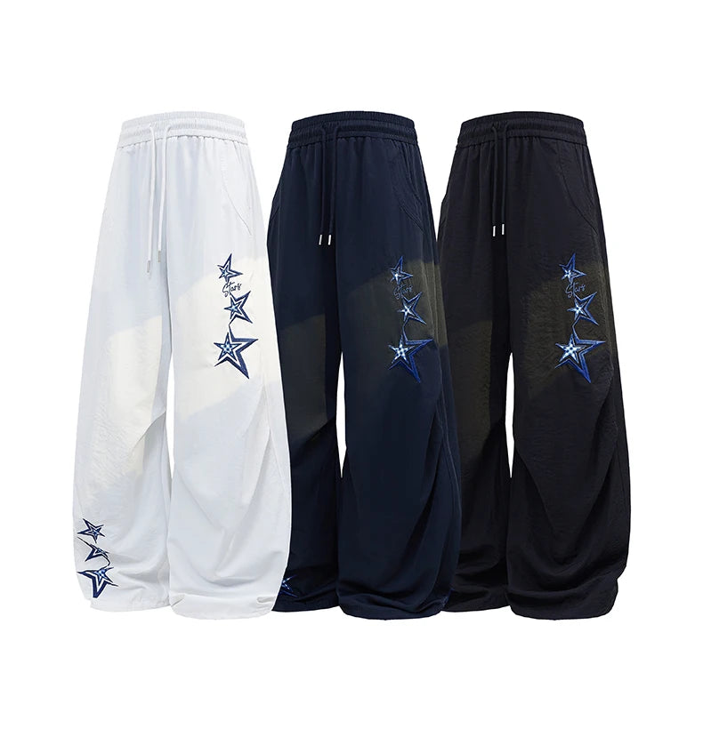 Men's Star Embroidered Parachute Pants Unisex Y2K Hip Hop Baggy Cargo Pants