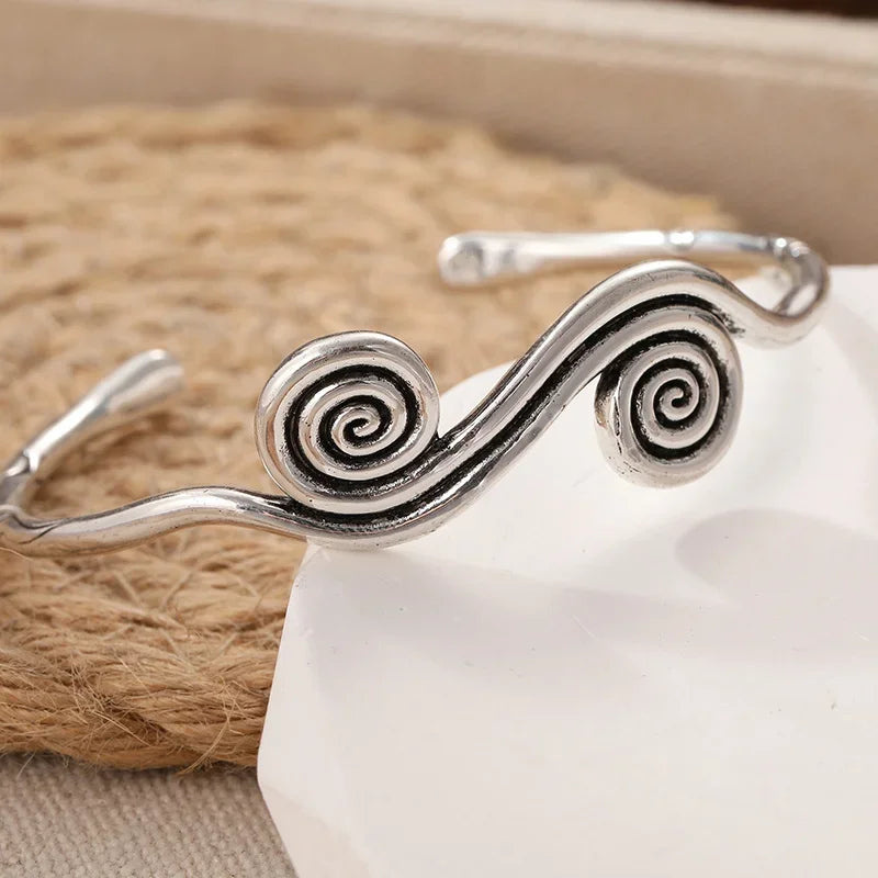 Vintage Bohemian Adjustable Vintage Bracelet Handmade Ethnic Tribal Bracelet with Spirals and Carvings for Easter or Daily Wear