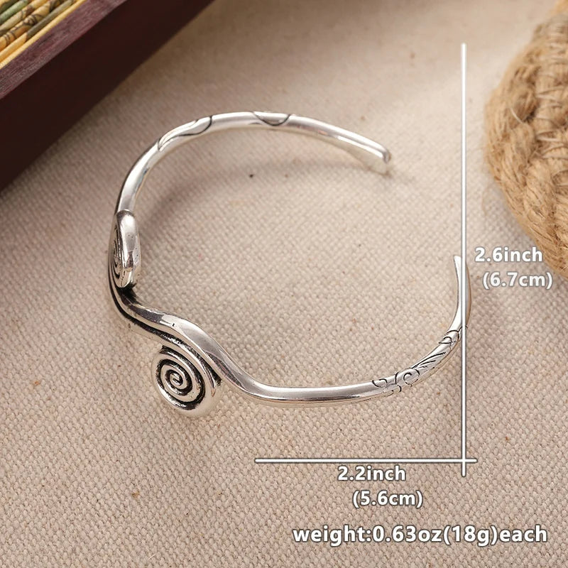Vintage Bohemian Adjustable Vintage Bracelet Handmade Ethnic Tribal Bracelet with Spirals and Carvings for Easter or Daily Wear