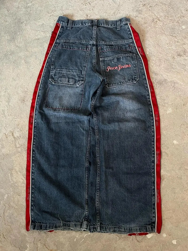 Streetwear New Fashion Vintage Letter Embroidered Red Baggy Jeans Female Y2K Gothic Hiphop Popular Casual Straight Wide-leg Pant