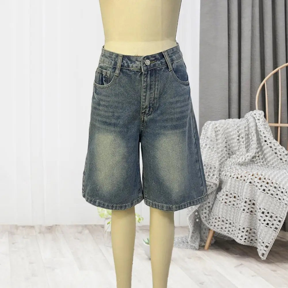 Women's Bermuda Jean Shorts High Waisted Knee Length Baggy Jorts Wide Leg Loose Denim Shorts with Pockets Classic Denim Shorts