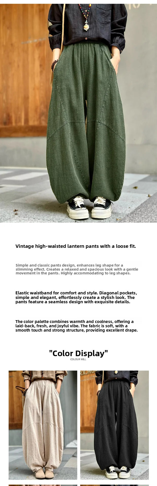 Artistic Cotton Linen Casual Pants Women's Loose Long Trousers Zen Tai Chi Lantern Pants Autumn New Sle Commute Sle