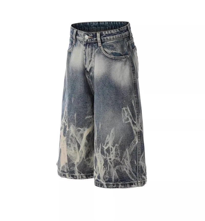 2026 New Flame Graphic Print Denim Shorts For Men Hip Hop Fashion Straight-leg Baggy Jorts Punk Tie Dye Gradient Y2K Short Jean