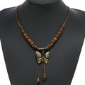 Vintage Butterfly Wooden Beads Colar Women Men Wax Wire Beaded Long Necklace Fashion Yoga Jewelry Handmade Gift