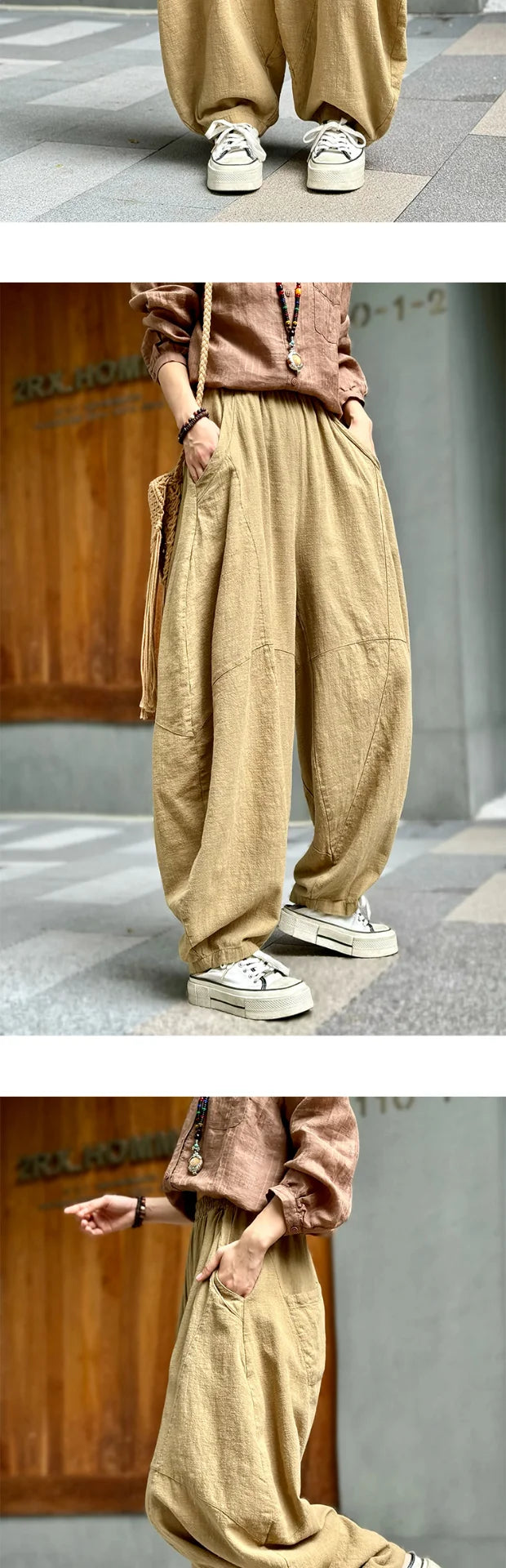 Artistic Cotton Linen Casual Pants Women's Loose Long Trousers Zen Tai Chi Lantern Pants Autumn New Sle Commute Sle