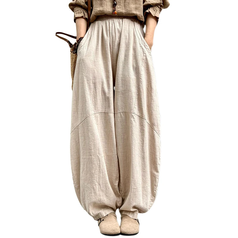 Artistic Cotton Linen Casual Pants Women's Loose Long Trousers Zen Tai Chi Lantern Pants Autumn New Sle Commute Sle
