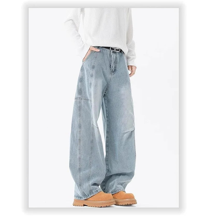 2025 New Hip Hop Fashion Spliced Baggy Jeans For Men Pleated Design Casual Straight-Leg Denim Pants Y2K Vintage Streetwear jean