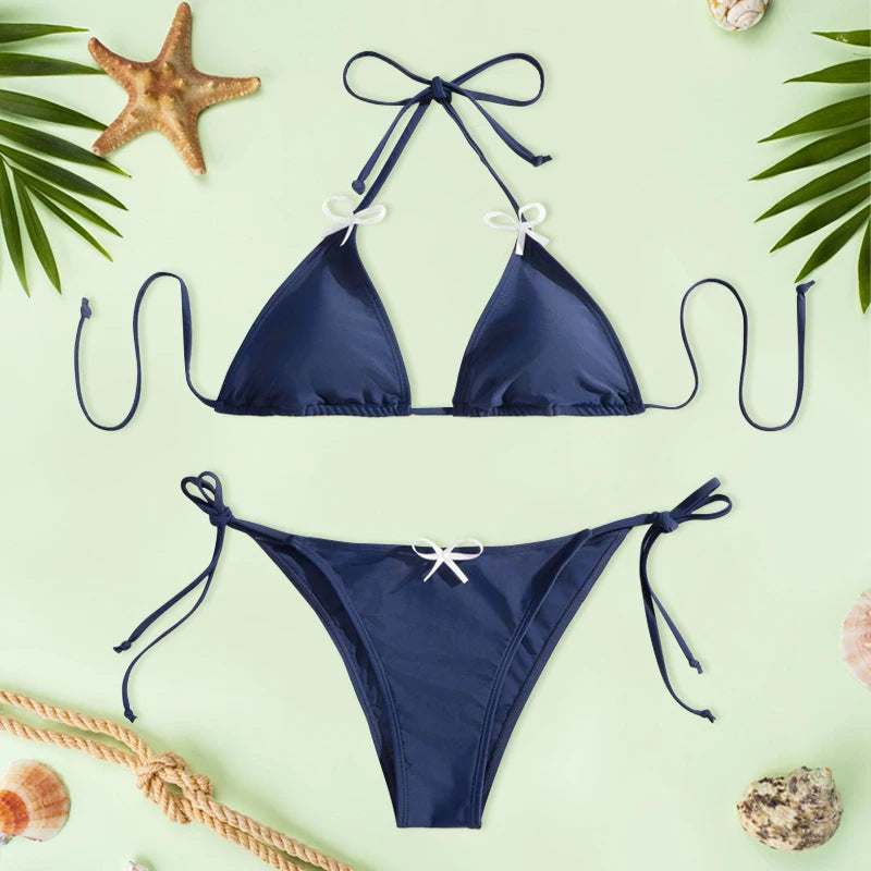Solid Color Bikini Sets Bandage Swimwear Women Sexy Bikinis Triangle Bathing Suits Female Swimming Suit Low Waist Biquini