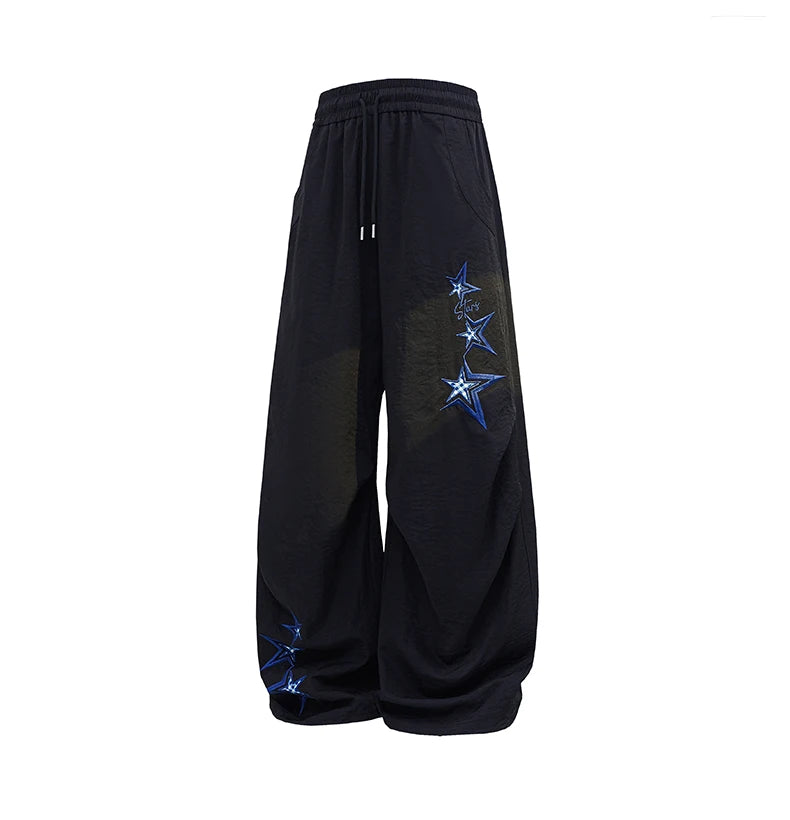 Men's Star Embroidered Parachute Pants Unisex Y2K Hip Hop Baggy Cargo Pants