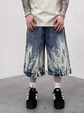 2026 New Flame Graphic Print Denim Shorts For Men Hip Hop Fashion Straight-leg Baggy Jorts Punk Tie Dye Gradient Y2K Short Jean