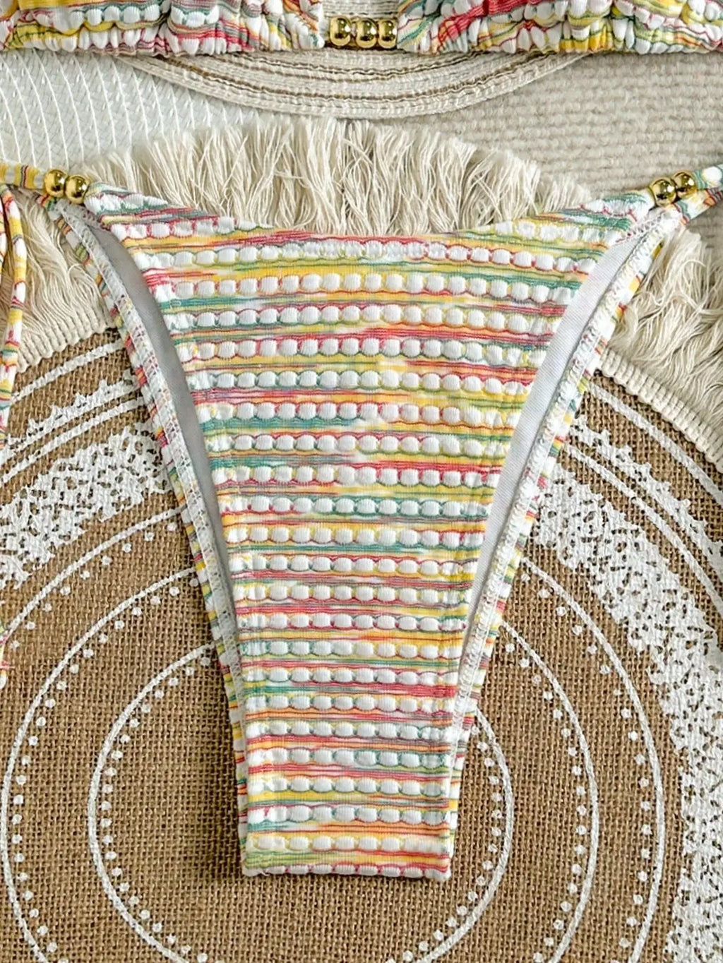 sexy rainbow print gold beads bikinis sets two pieces halter back tie swimsuits bathing suit swimwear biquini tankini trikini
