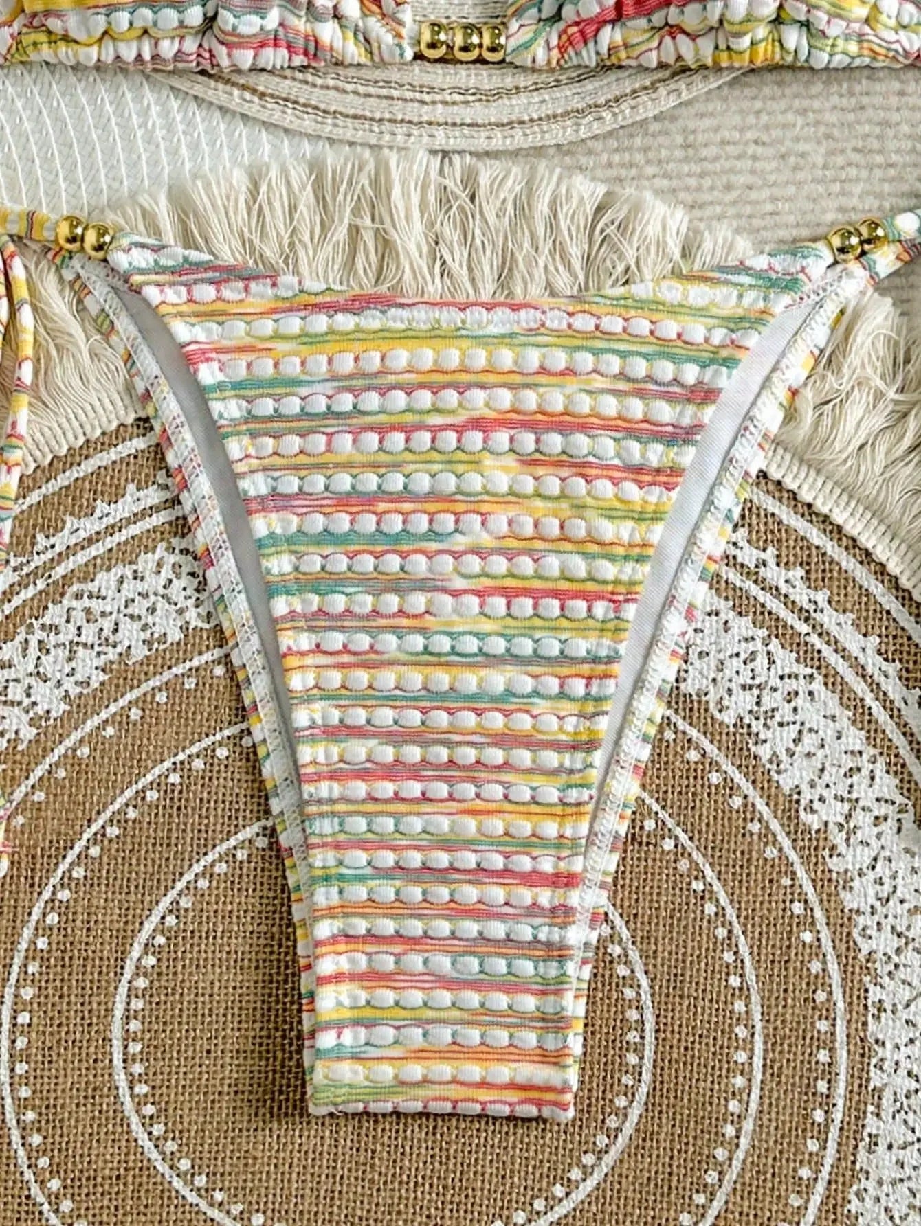 sexy rainbow print gold beads bikinis sets two pieces halter back tie swimsuits bathing suit swimwear biquini tankini trikini