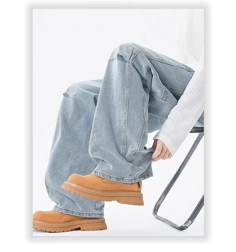 2025 New Hip Hop Fashion Spliced Baggy Jeans For Men Pleated Design Casual Straight-Leg Denim Pants Y2K Vintage Streetwear jean