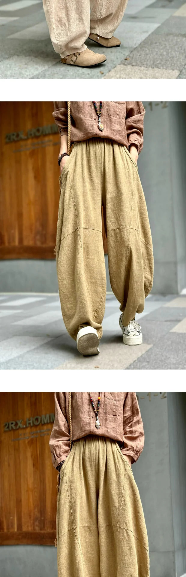 Artistic Cotton Linen Casual Pants Women's Loose Long Trousers Zen Tai Chi Lantern Pants Autumn New Sle Commute Sle