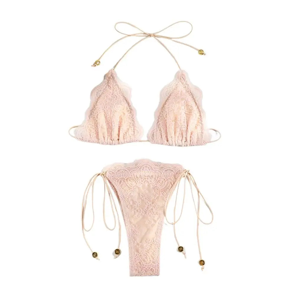 2Pcs/Set Fashion Summer Lace Bikini Set Hollow Bandage Women Swimsuit Casual Patchwork Beachwear Beach