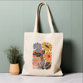 Colorful Floral Pattern Canvas Shoulder Bag Women's Casual Flower Print Tote Handbag Abstract Art Canvas Bag for Daily Outfits