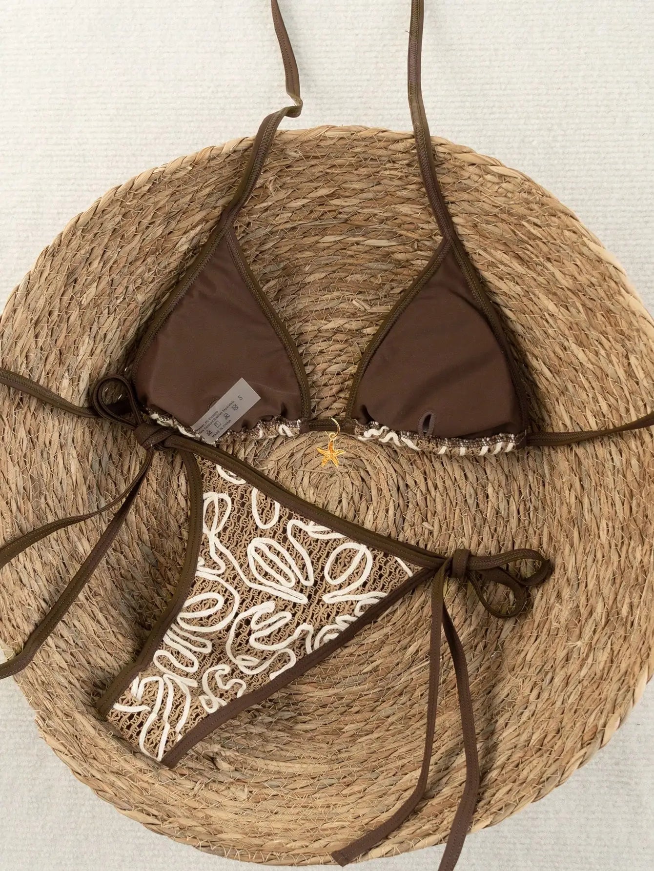 Bohemian style hollowed out embroidered bikini set