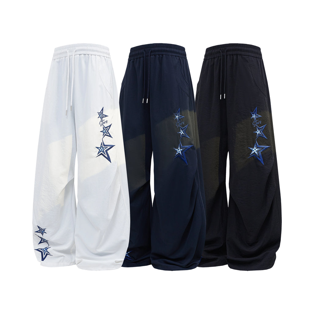 Men's Star Embroidered Parachute Pants Unisex Y2K Hip Hop Baggy Cargo Pants