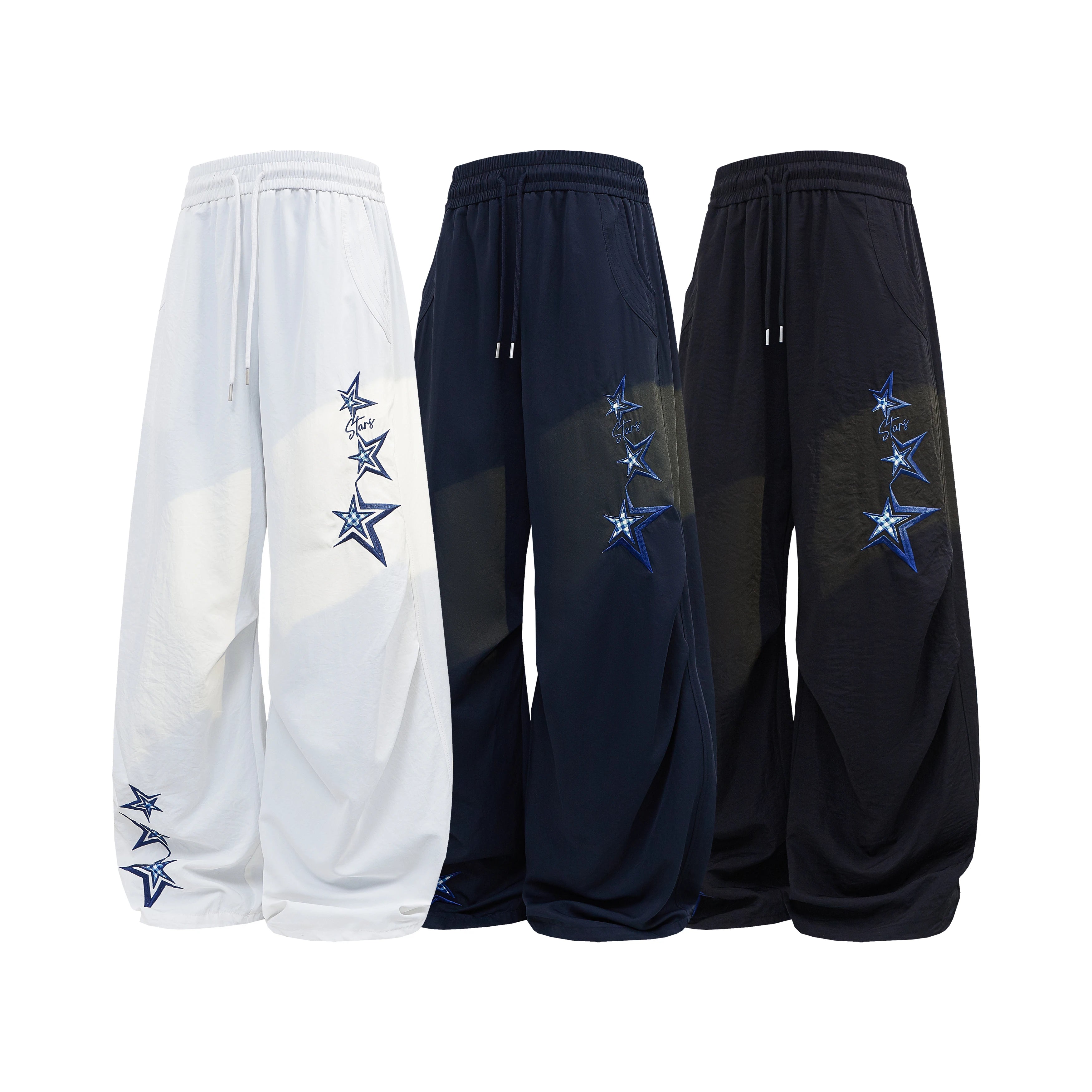 Men's Star Embroidered Parachute Pants Unisex Y2K Hip Hop Baggy Cargo Pants