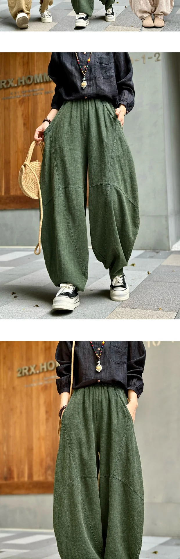 Artistic Cotton Linen Casual Pants Women's Loose Long Trousers Zen Tai Chi Lantern Pants Autumn New Sle Commute Sle
