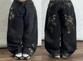 Streetwear New Fashion Vintage Letter Embroidered Red Baggy Jeans Female Y2K Gothic Hiphop Popular Casual Straight Wide-leg Pant