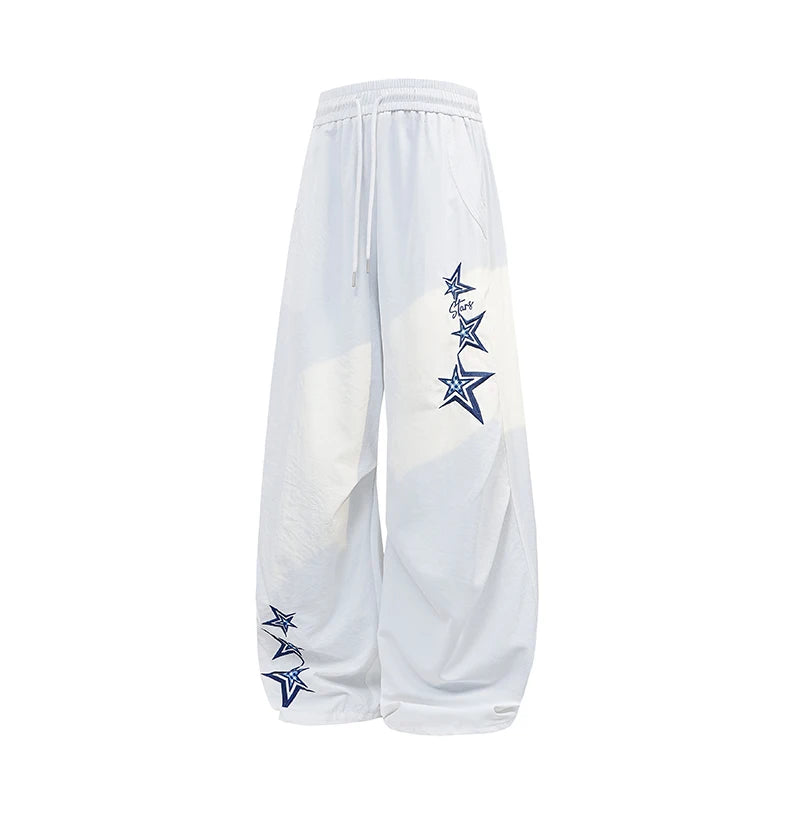 Men's Star Embroidered Parachute Pants Unisex Y2K Hip Hop Baggy Cargo Pants