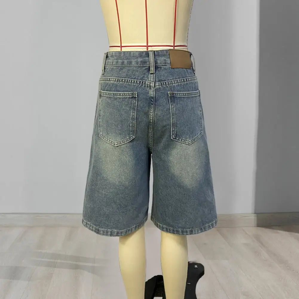 Women's Bermuda Jean Shorts High Waisted Knee Length Baggy Jorts Wide Leg Loose Denim Shorts with Pockets Classic Denim Shorts